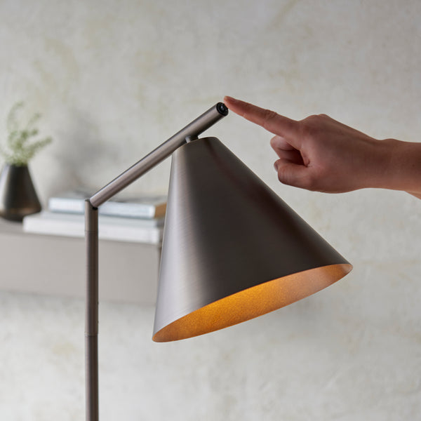 Close-up of the Cape Task Floor Lamp shade and finish