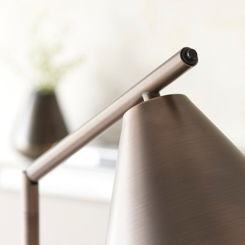 Detail of the brushed antique bronze finish on the Cape Task Floor Lamp