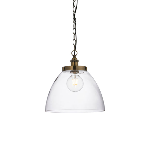 Endon Hansen Grand Pendant in antique brass with clear glass