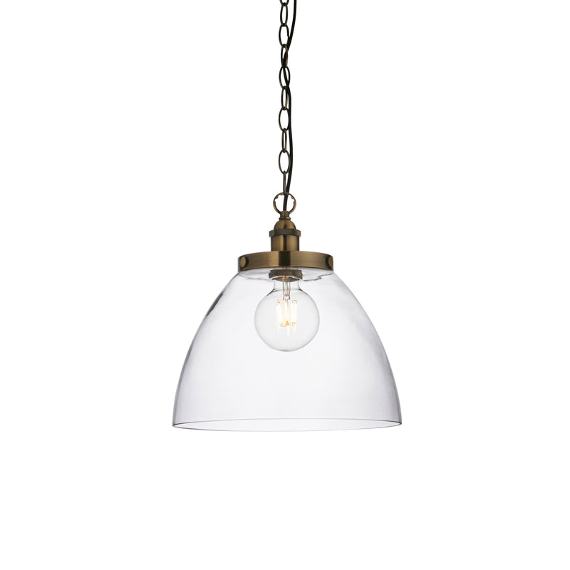 Endon Hansen Grand Pendant in antique brass with clear glass