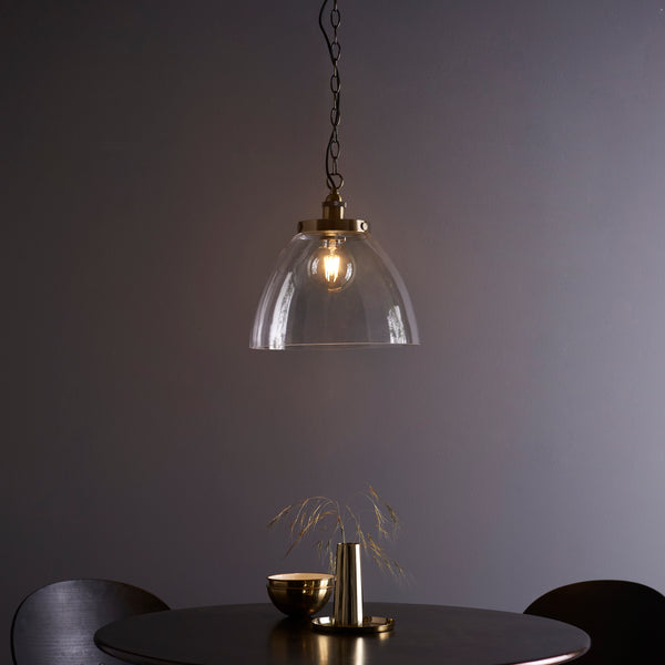 Hansen Grand Pendant lit up in a styled kitchen