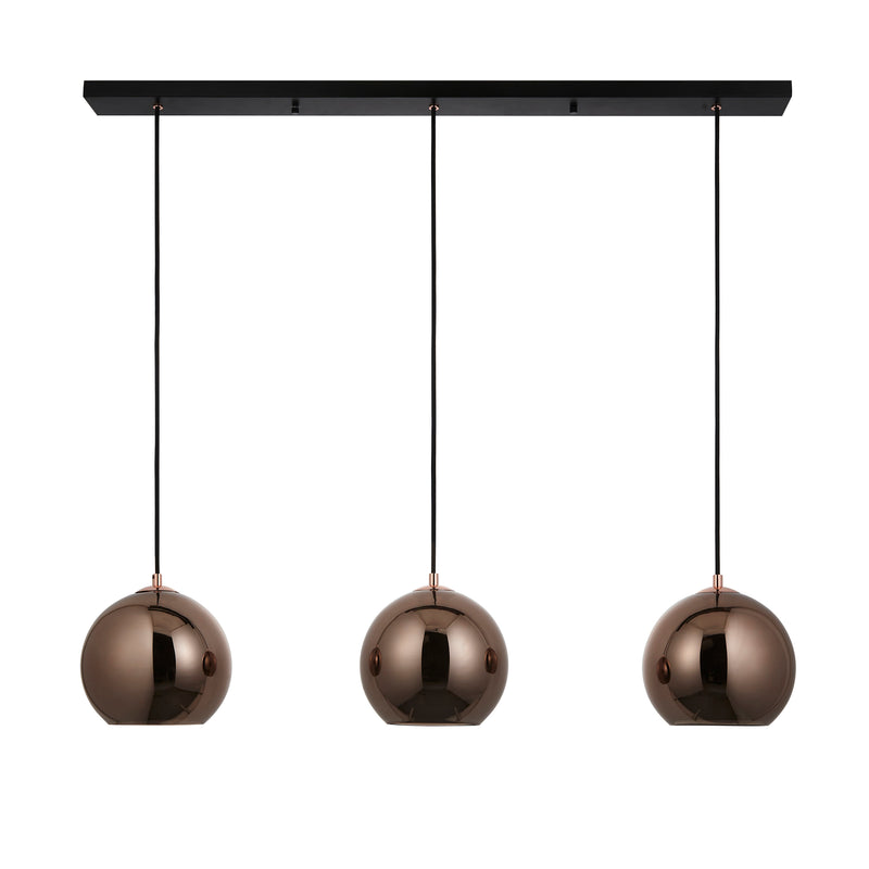 Close-up of the Boli 3 Light Linear Pendant ceiling plate and fittings