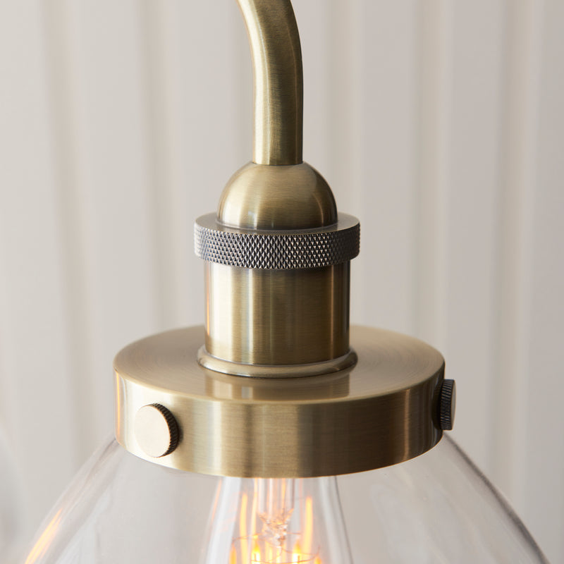 Hansen 3 Light Linear Bar Pendant detail showing the clear glass and fittings