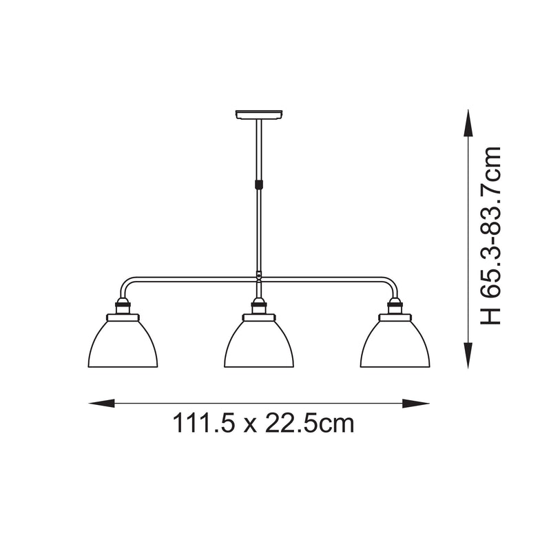 Hansen 3 Light Linear Bar Pendant dimension drawing showing width and drop