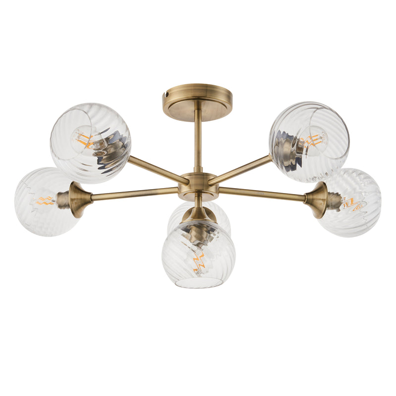 Allegra 6 Light Semi Flush Ceiling Light – alternative view in antique brass