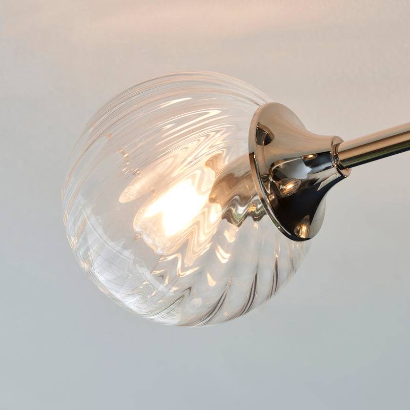 Allegra 6 Light Semi Flush Ceiling Light detail showing the clear spiral glass and fittings