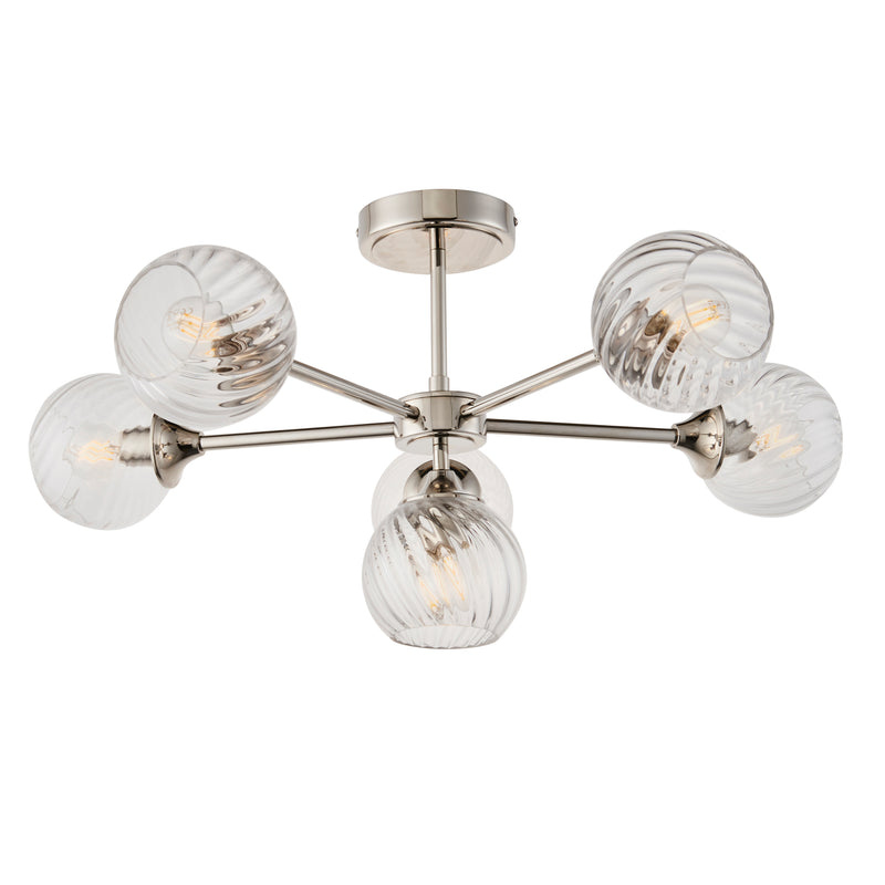 Close-up of the Allegra 6 Light Semi Flush Ceiling Light ceiling plate and fittings