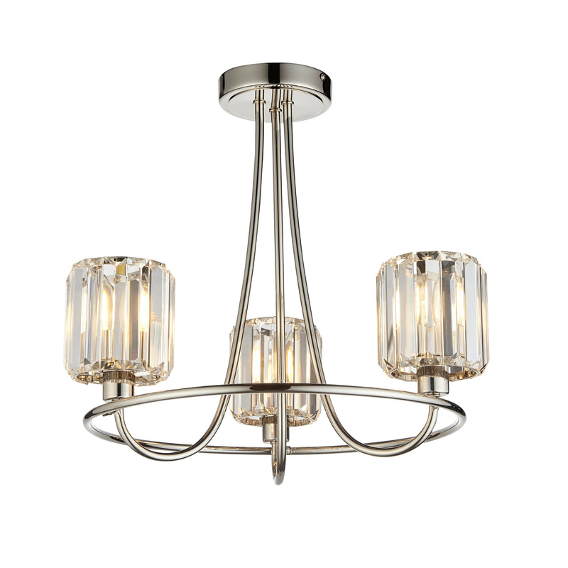Endon Berenice 3 Light Semi Flush Ceiling Light in bright nickel with clear glass