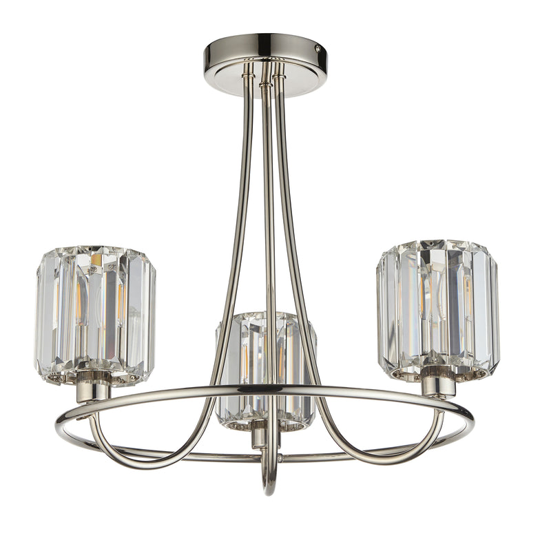 Close-up of the Berenice 3 Light Semi Flush Ceiling Light ceiling plate and fittings