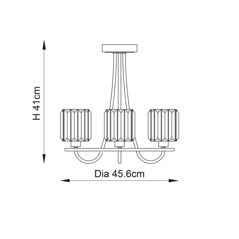 Berenice 3 Light Semi Flush Ceiling Light dimension drawing showing width and depth