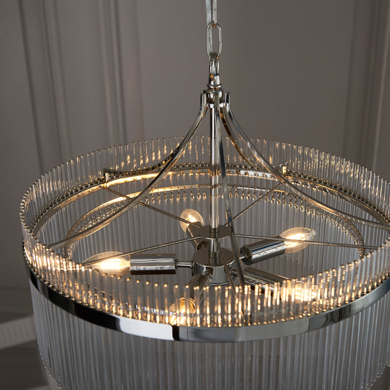 Close-up of the clear glass on the Marietta 5 Light Chandelier