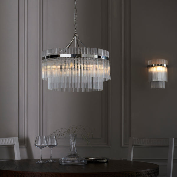 Detail of the bright nickel finish on the Marietta 5 Light Chandelier