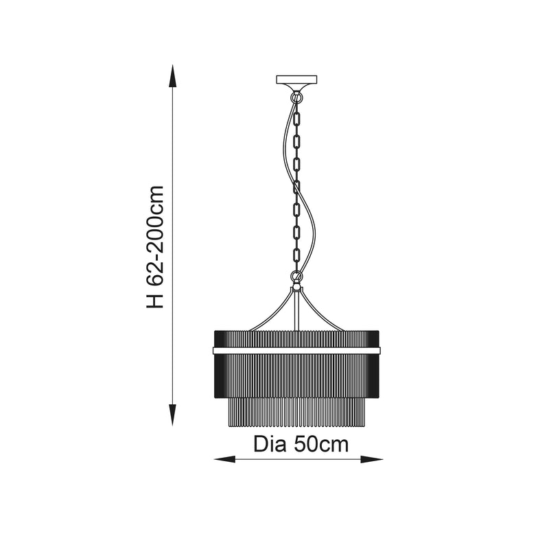 Marietta 5 Light Chandelier dimension drawing showing width and drop