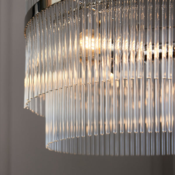 Marietta 3 Light Chandelier in bright nickel shown in a room setting