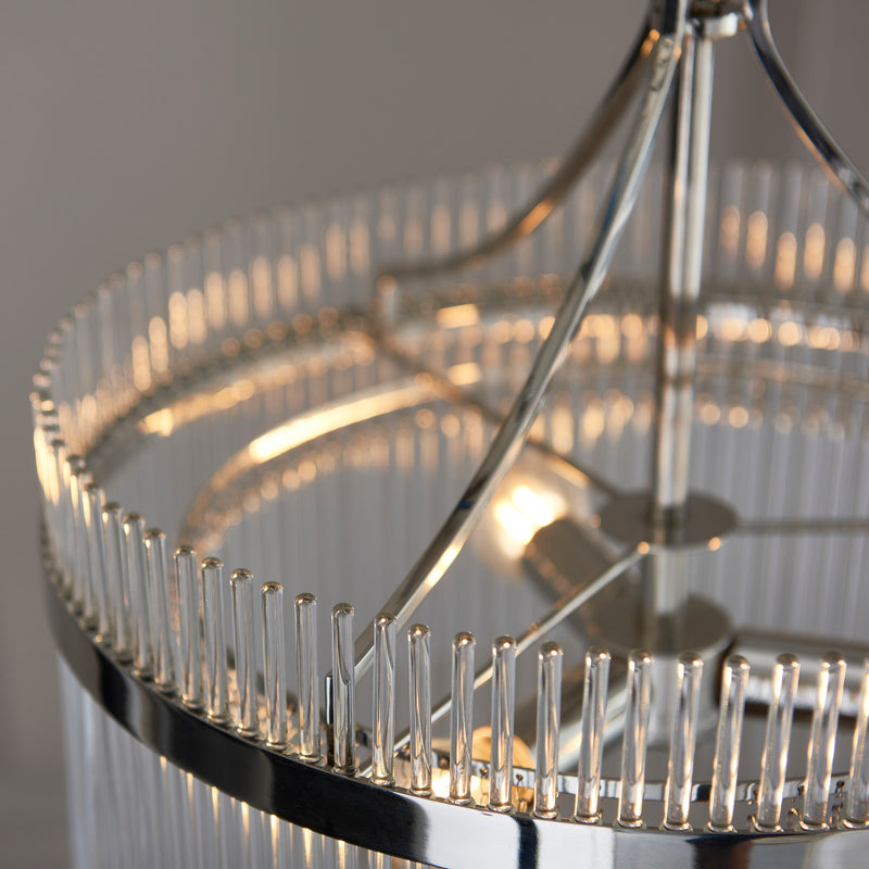 Close-up of the clear glass on the Marietta 3 Light Chandelier