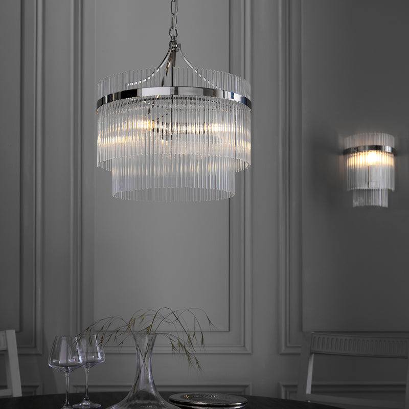 Marietta 3 Light Chandelier detail showing the clear glass and fittings