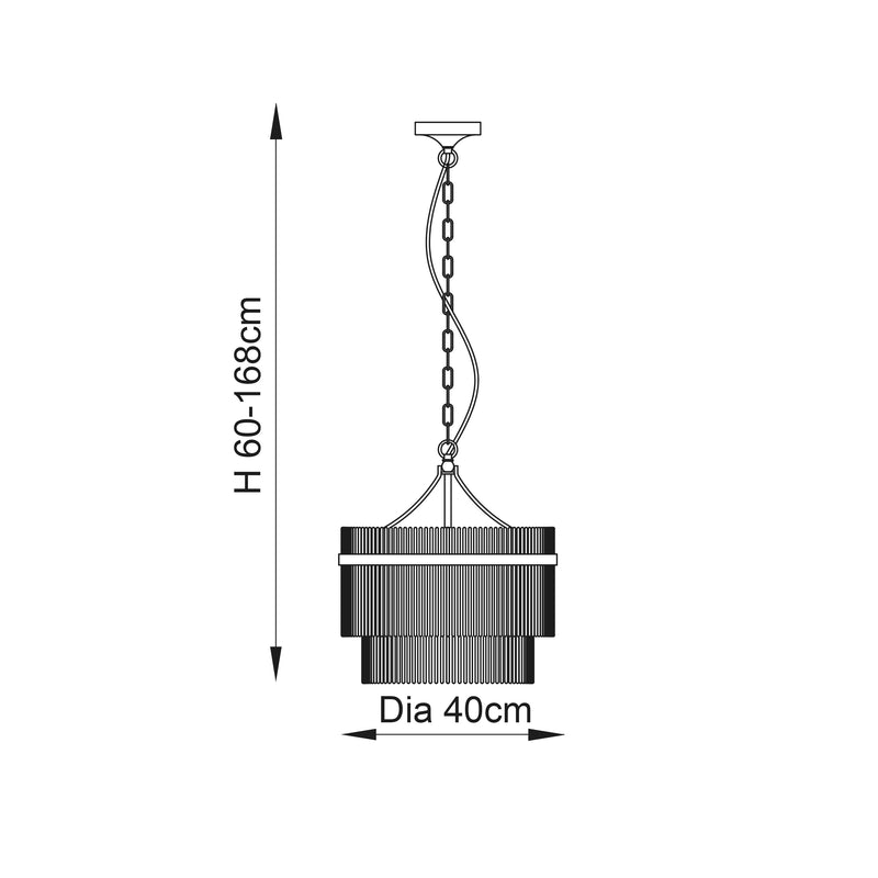 Marietta 3 Light Chandelier dimension drawing showing width and drop