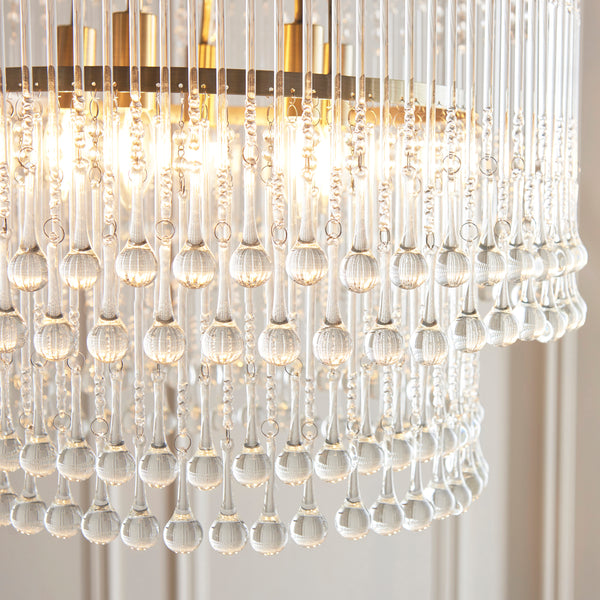 Close-up of the clear glass on the Genevieve 5 Light Chandelier