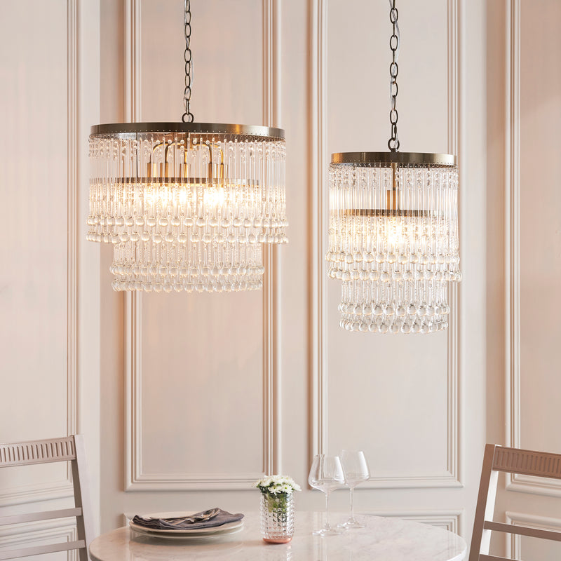 Genevieve 5 Light Chandelier detail showing the clear glass and fittings