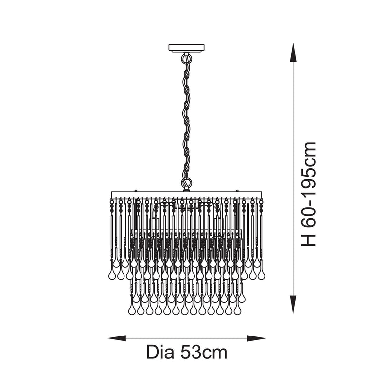 Genevieve 5 Light Chandelier dimension drawing showing width and drop