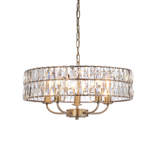 Endon Clifton 5 Light Pendant in antique brass with clear crystal glass