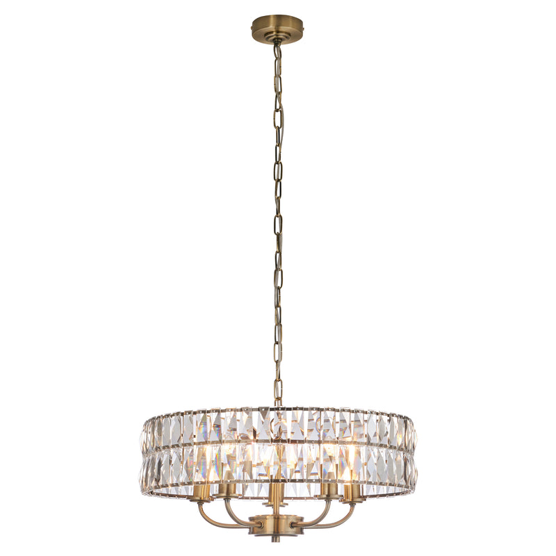 Clifton 5 Light Pendant – alternative view in antique brass