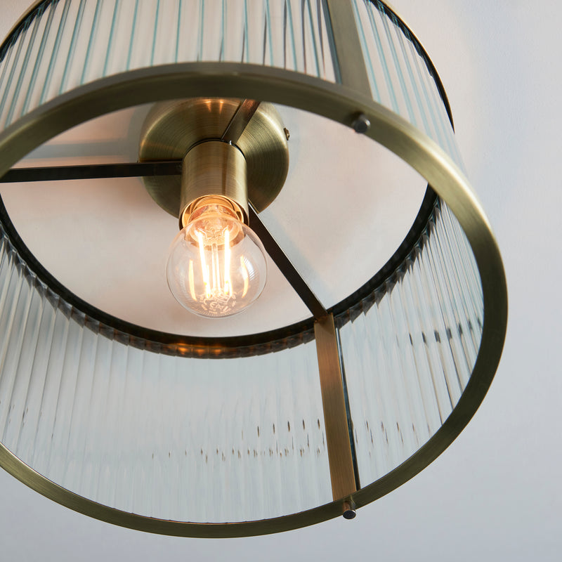 Close-up of the clear ribbed glass on the Ridgeton Flush Ceiling Light
