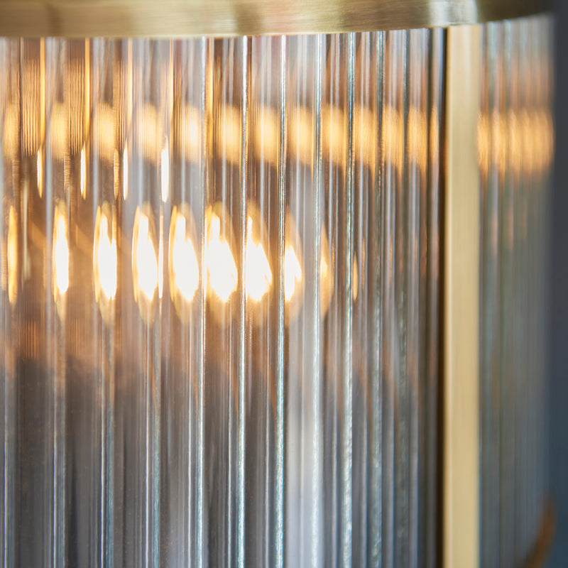 Ridgeton 3 Light Pendant detail showing the clear ribbed glass and fittings