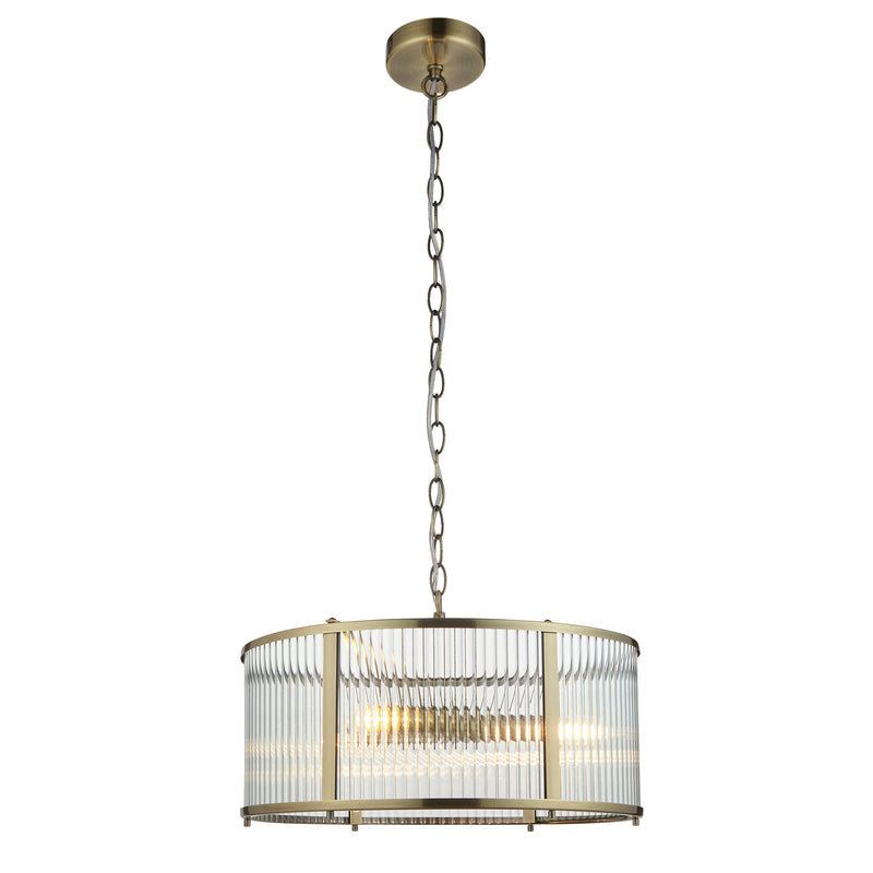 Close-up of the Ridgeton 3 Light Pendant ceiling plate and fittings