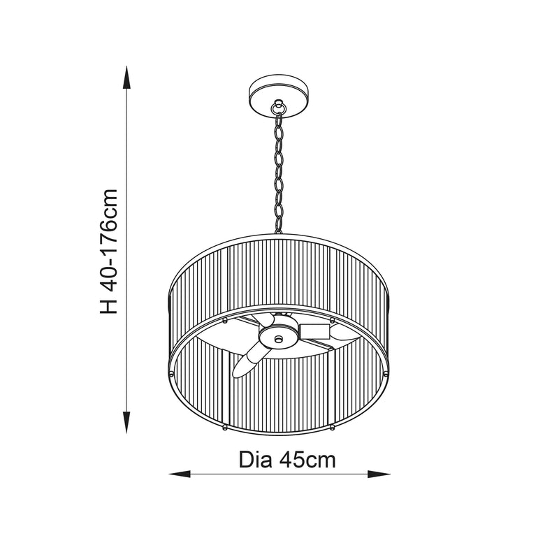 Ridgeton 3 Light Pendant dimension drawing showing width and drop