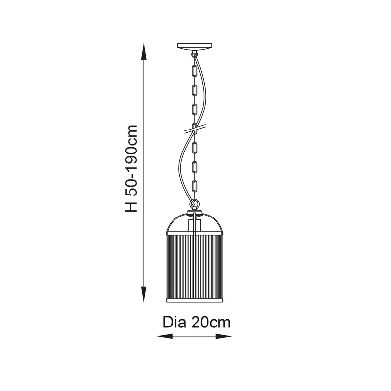 Lambeth Ribbed Lantern Pendant dimension drawing showing width and drop