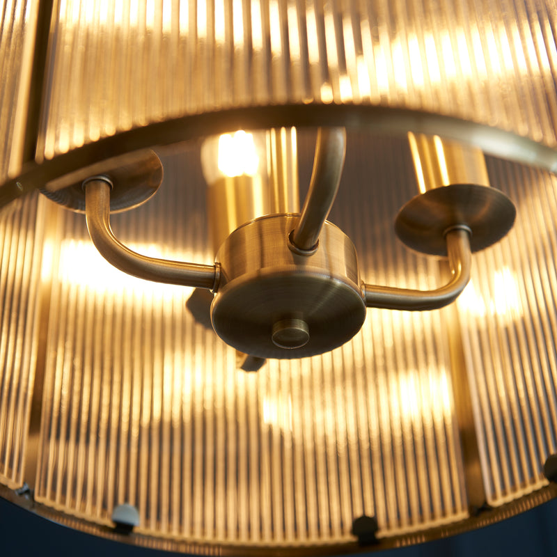 Close-up of the Lambeth Ribbed 4 Light Lantern Pendant ceiling plate and fittings