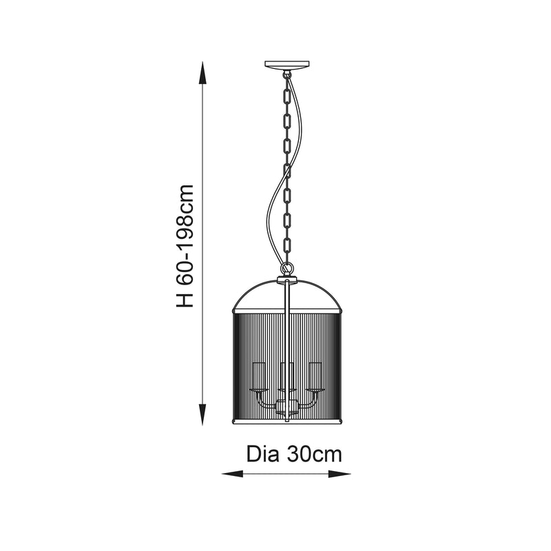 Lambeth Ribbed 4 Light Lantern Pendant dimension drawing showing width and drop