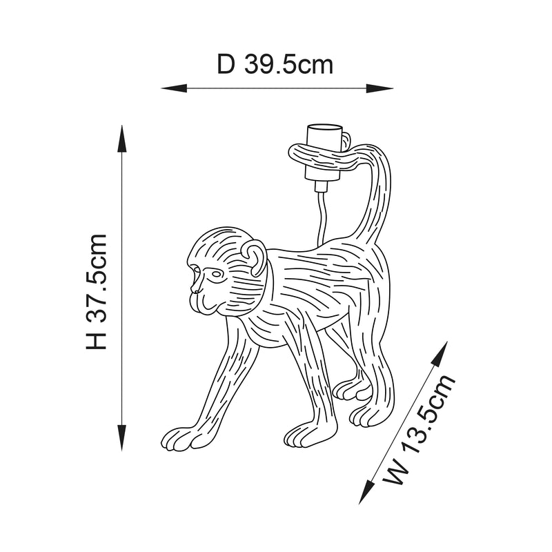 Capuchin Monkey Table Lamp dimension drawing showing height and width