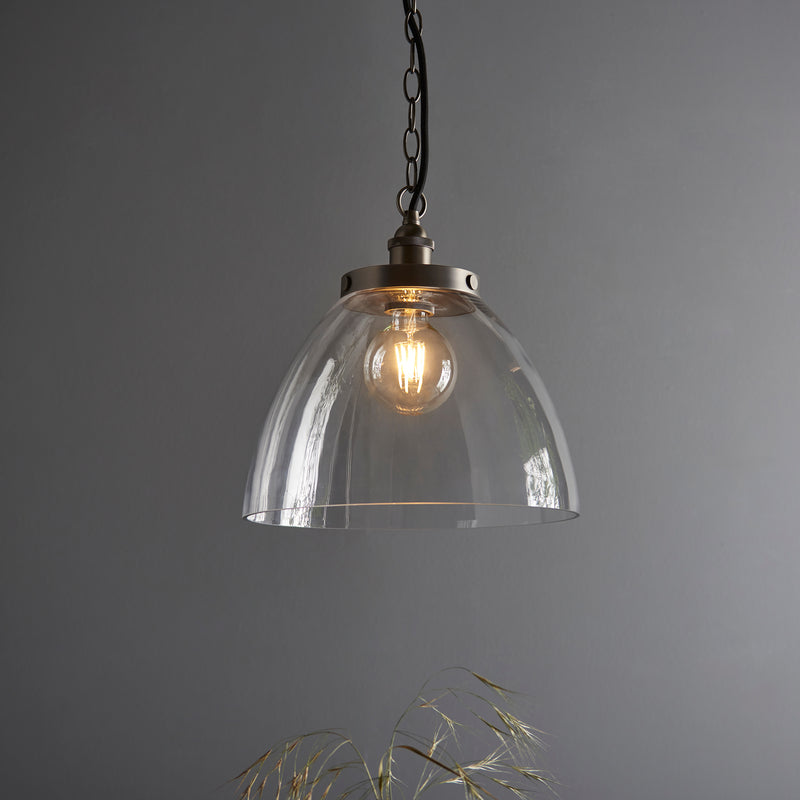 Hansen Grand Pendant in aged pewter hanging in a kitchen