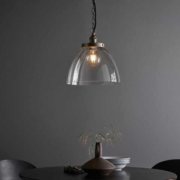 Hansen Grand Pendant lit up in a styled kitchen