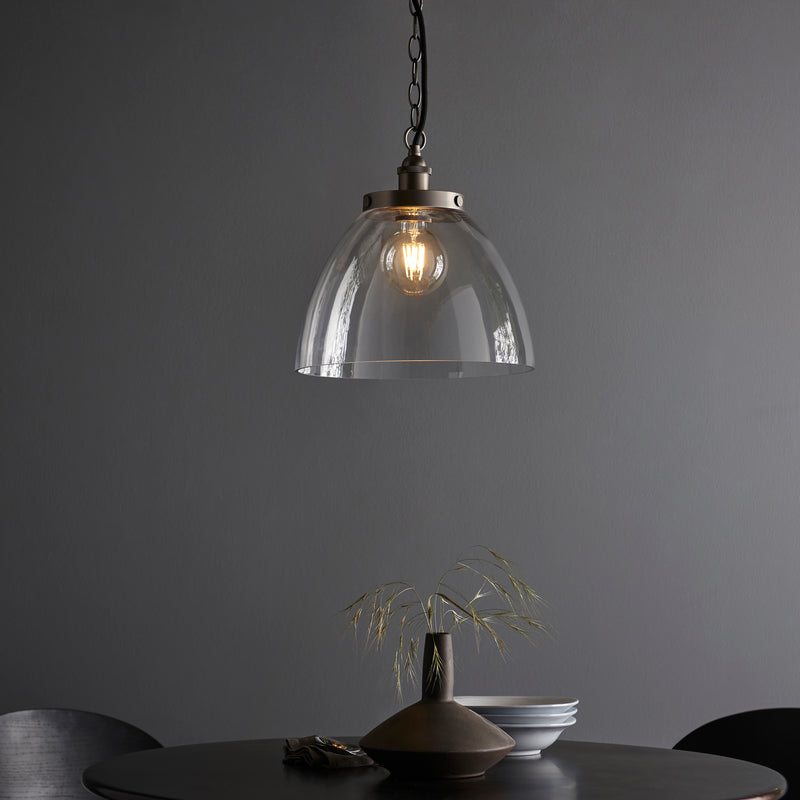 Hansen Grand Pendant lit up in a styled kitchen