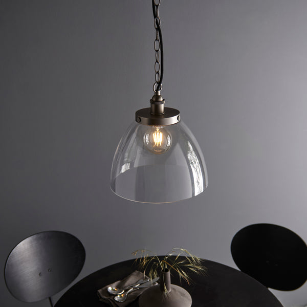 Hansen Grand Pendant in aged pewter shown in a room setting