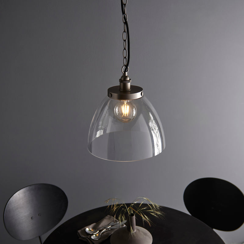 Hansen Grand Pendant in aged pewter shown in a room setting