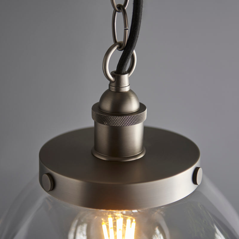 Detail of the aged pewter finish on the Hansen Grand Pendant