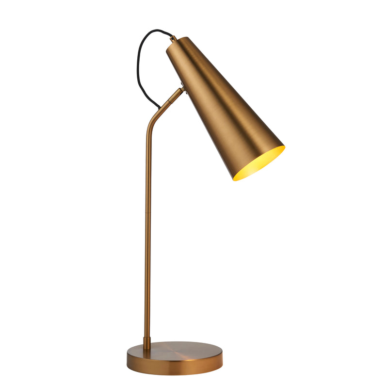 Endon Karna Task Table Lamp in warm antique brass on a white background