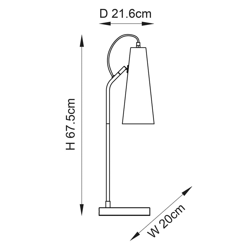 Karna Task Table Lamp dimension drawing showing height and width