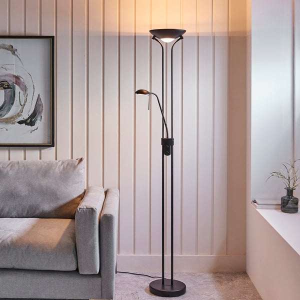 Endon Rome Mother and Child Floor Lamp in matt black in a styled living room