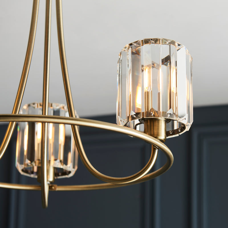 Detail of the antique brass finish on the Berenice 3 Light Semi Flush Ceiling Light