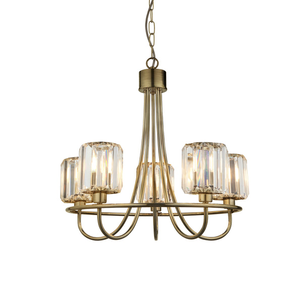 Endon Berenice 5 Light Chandelier in antique brass with clear glass