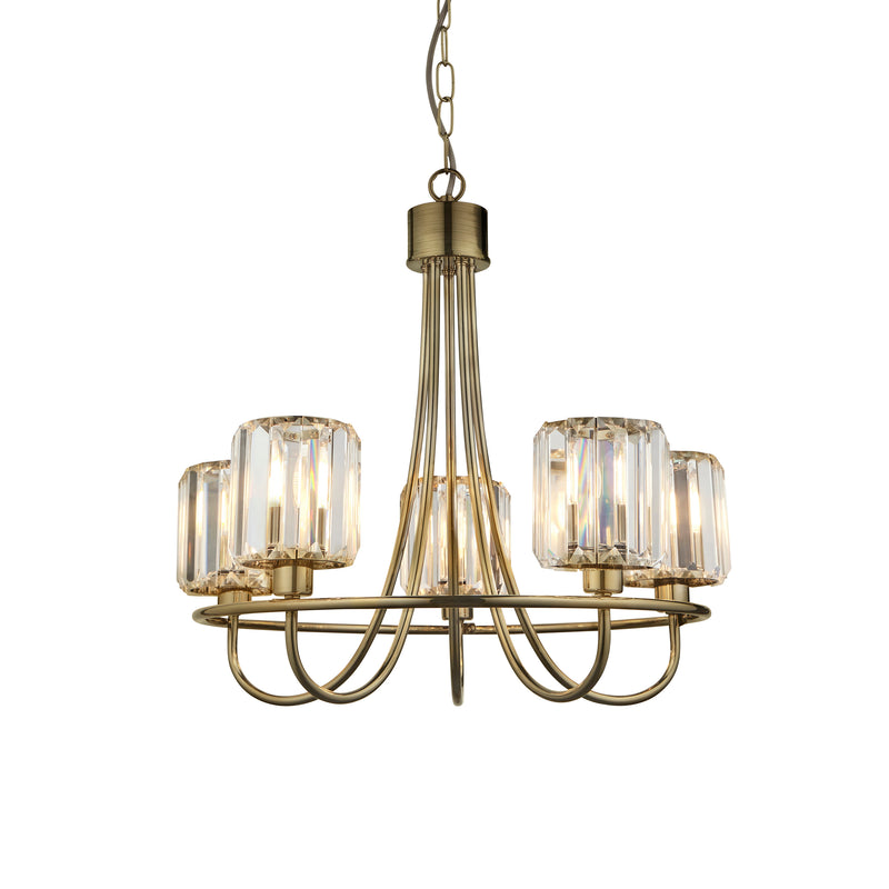 Endon Berenice 5 Light Chandelier in antique brass with clear glass
