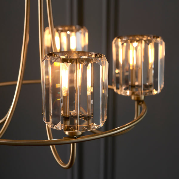 Close-up of the clear glass on the Berenice 5 Light Chandelier