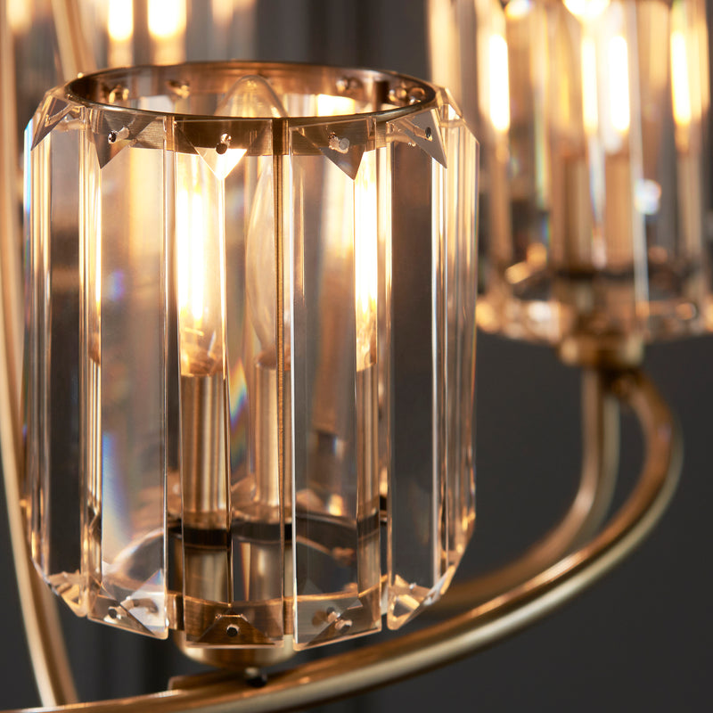 Detail of the antique brass finish on the Berenice 5 Light Chandelier