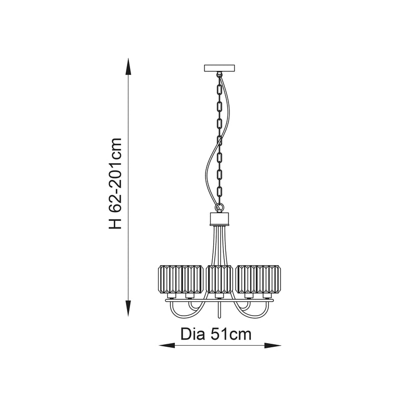 Berenice 5 Light Chandelier dimension drawing showing width and drop