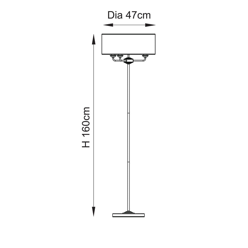 Highclere 3 Light Floor Lamp dimension drawing showing height and width